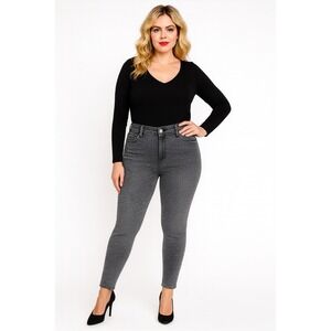 A. Stewart Jeans 16 Gray Rhinestone‎ Crystal Studded Stretch Rocker Moto Glam